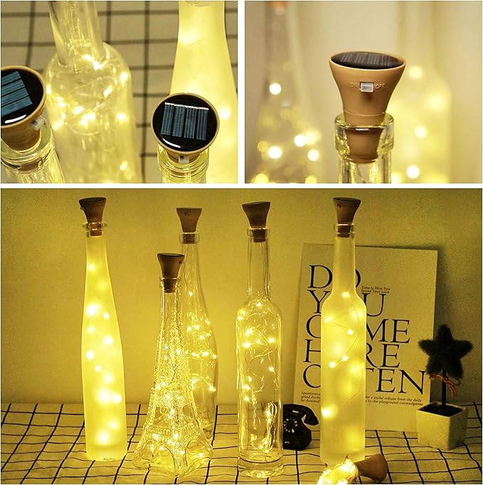 Decorman Upgraded 10 Pack Solar Wine Bottle Lights 20 LEDs Waterproof Silver Wire Cork Lights for Party, Wedding, Christmas, Holiday, Outdoor, Garden, Patio, Pathway Decor