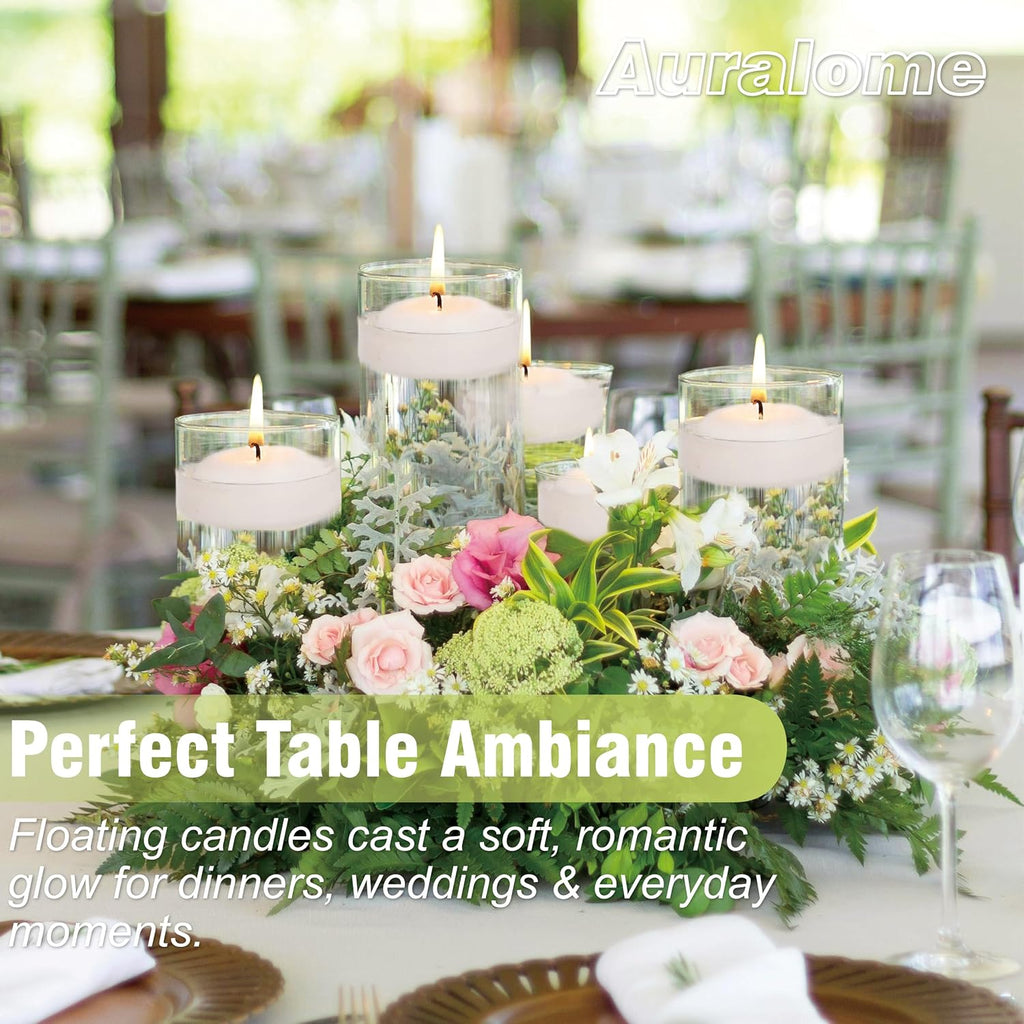 Floating Candles 3-Inch - Large White 12 Pack 8-10 Hour Slow Burn | Unscented Dripless Non Toxic Odorless Real Wax Wedding Centerpieces