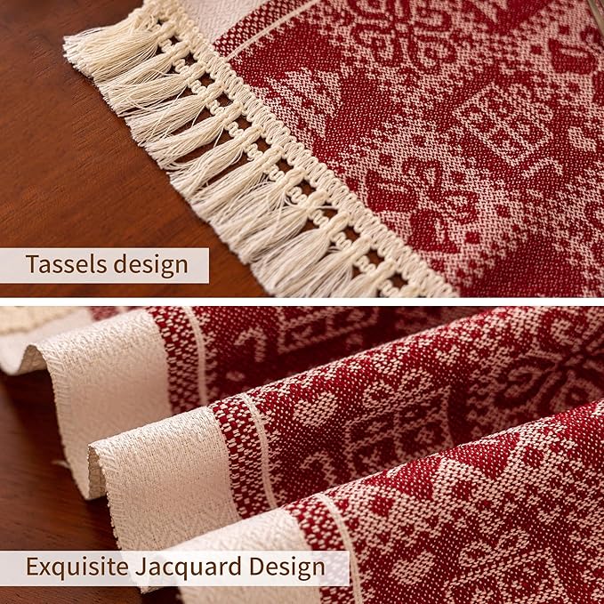 Table Runners 119 Inches,Christmas Tree Table Runner with Tassel Fringe,Gift Table Runner for Party，Coffee Table, Festival