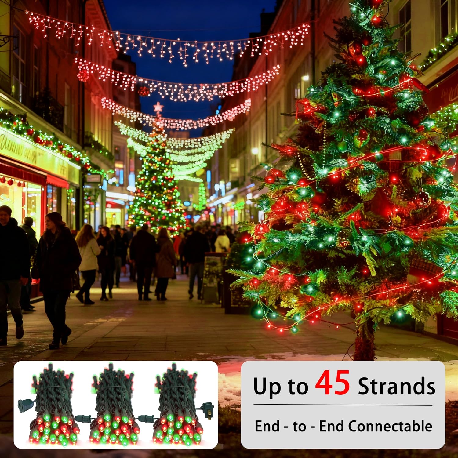 25ft 50 Counts red and Green LED Christmas Lights - Commercial Grade Christmas Lights Outdoor Waterproof,LED Lights 5mm Wide Angle Green Wire, Xmas Tree Lights, IP65, UL
