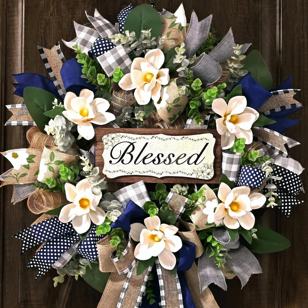 waipfaru wreaths for front door, 22 inch magnolia, main product view