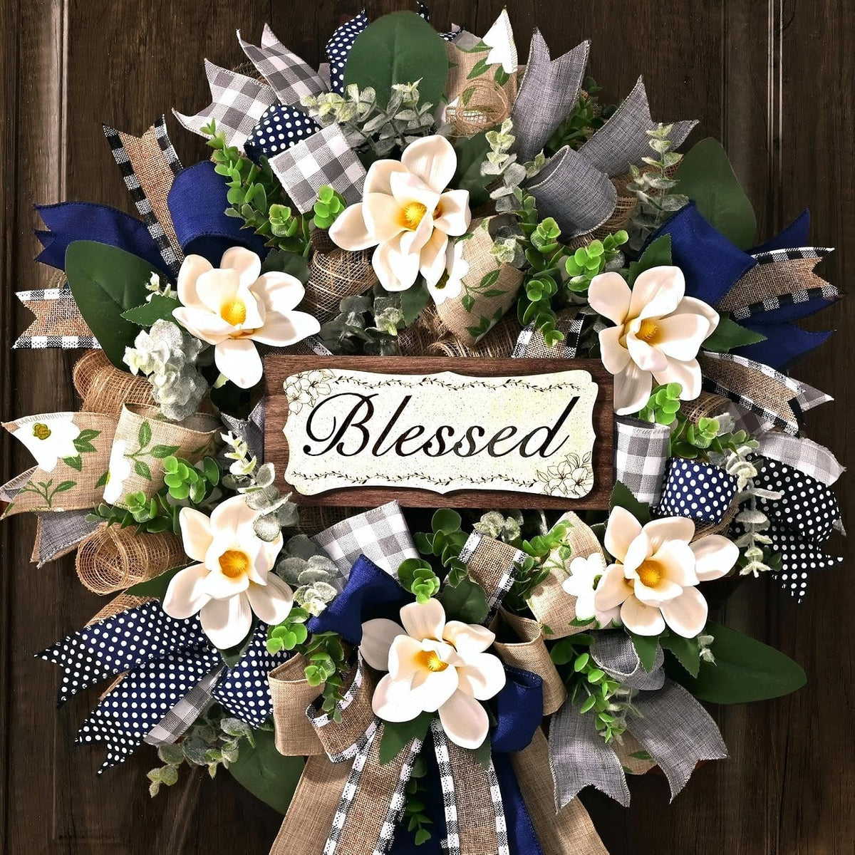 waipfaru wreaths for front door, 22 inch magnolia, main product view