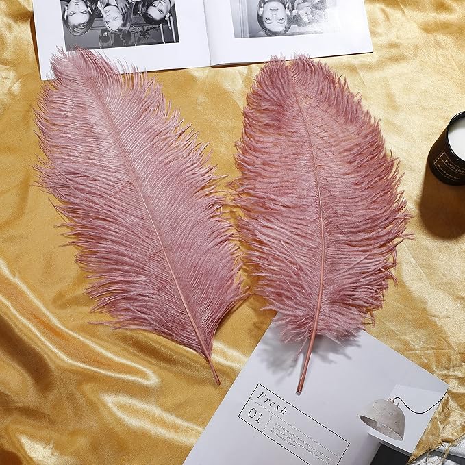 Larryhot Pink Ostrich Feathers Bulk- 16-18 inch 10pcs Feathers for Cfafts,Wedding Party Centerpieces, and Home Decorations (Lotus Pink)