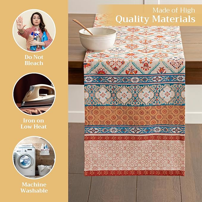 Maison d' Hermine Table Runner 100% Cotton Single Layer Table Runners 72 inches Long for Thanksgiving Christmas Decorations Home Kitchen Dining Party Wedding (Romane, 14.5" x 72")