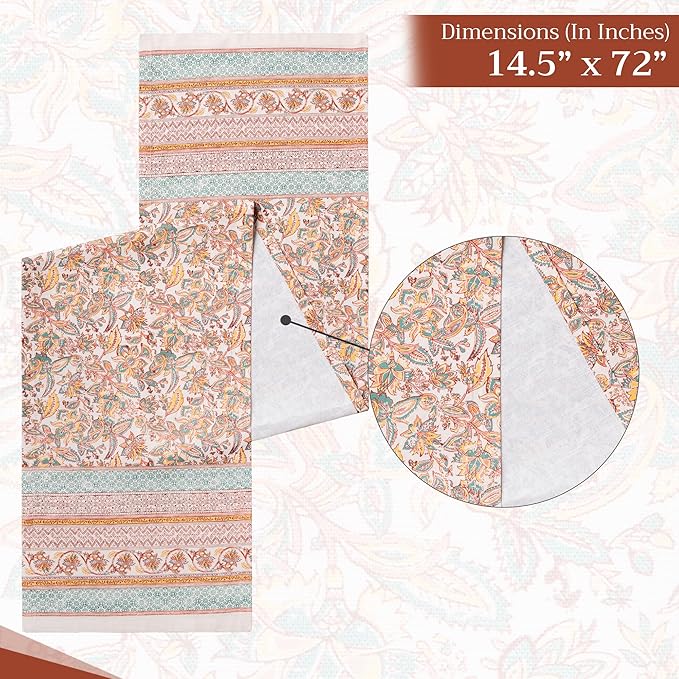 Maison d' Hermine Table Runner 100% Cotton Single Layer Table Runners 72 inches Long for Thanksgiving Christmas Decorations Home Kitchen Dining Party Wedding (Nila, 14.5" x 72")