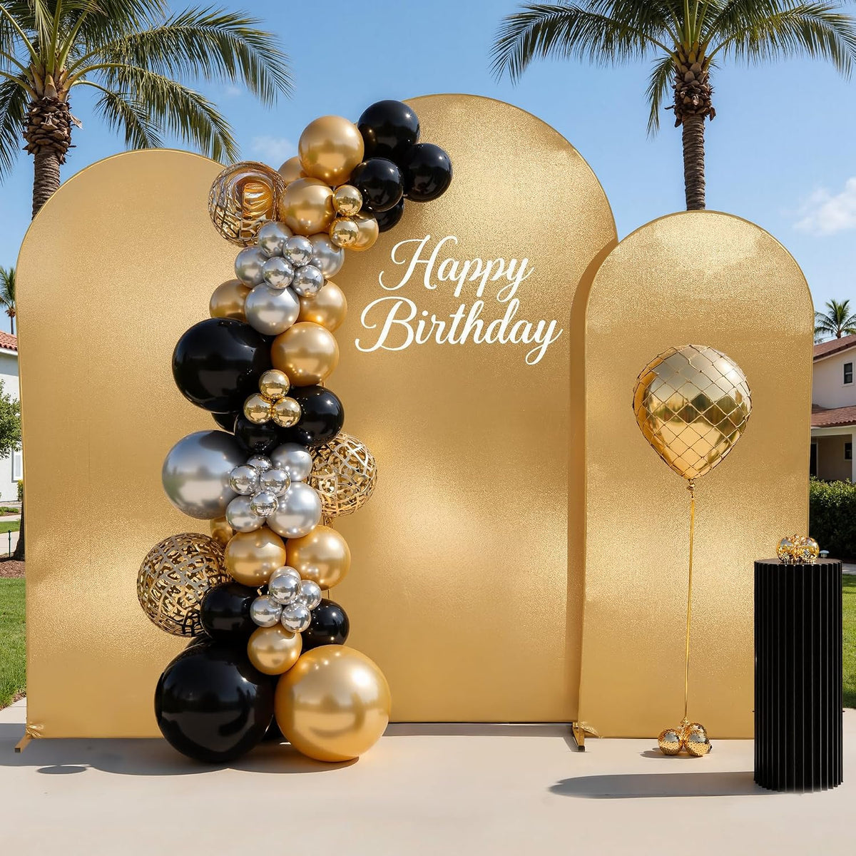 gold black glitter arch backdrop cover 3set (6, close-up detail