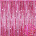 Picoway 4 Pack Pink Foil Fringe Tinsel Backdrop Curtains, Birthday Engagement Bachelorette Party Decorations, Photo Booth Props Door Streamers Curtain