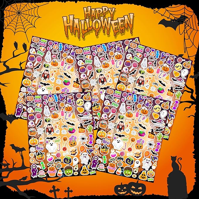 Halloween Stickers 980Pcs Assorted Halloween Stickers for Kids Halloween Party Favors, Classroom Crafts, Goodie Bags, Decorations, Trick or Treat Halloween Party Supplies