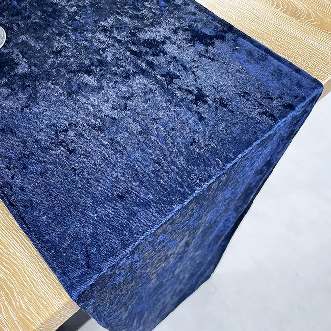Luxurious Crushed Velvet Table Runner, Wedding Reception Decorations, Soft Velvet Fabric, Table Linen Overlay, Wedding Table Runners (Navy, 12X108 inch)