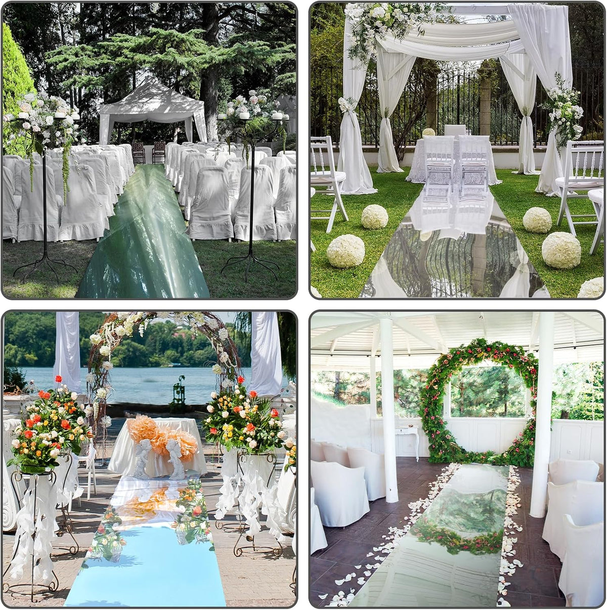 Tinideya 3.3 x 98.4 ft Mirror Rug Aisle Runner for Wedding Ceremony, Silver