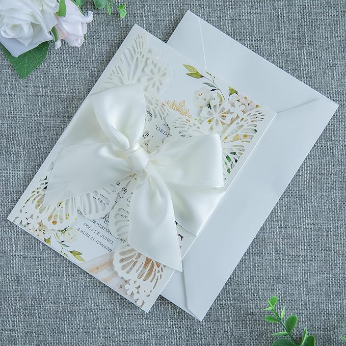 20 PCS 5.12x7.2 Butterfly Quinceanera Invitation, Laser Cut Wedding Invitation Cards with Envelopes for XV Anos Bridal Shower Baby Shower Invite (Ivory)