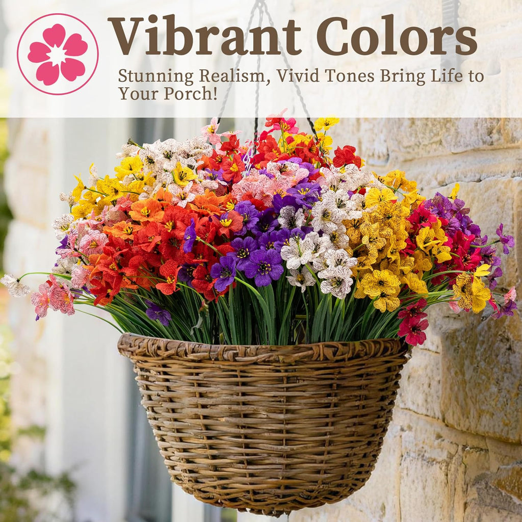 24 Bundles Artificial Flowers for Outdoors/Indoors, Fake Flowers Plants for Indoor Outside Garden Porch Window Box Home Wedding Farmhouse(8 Color)