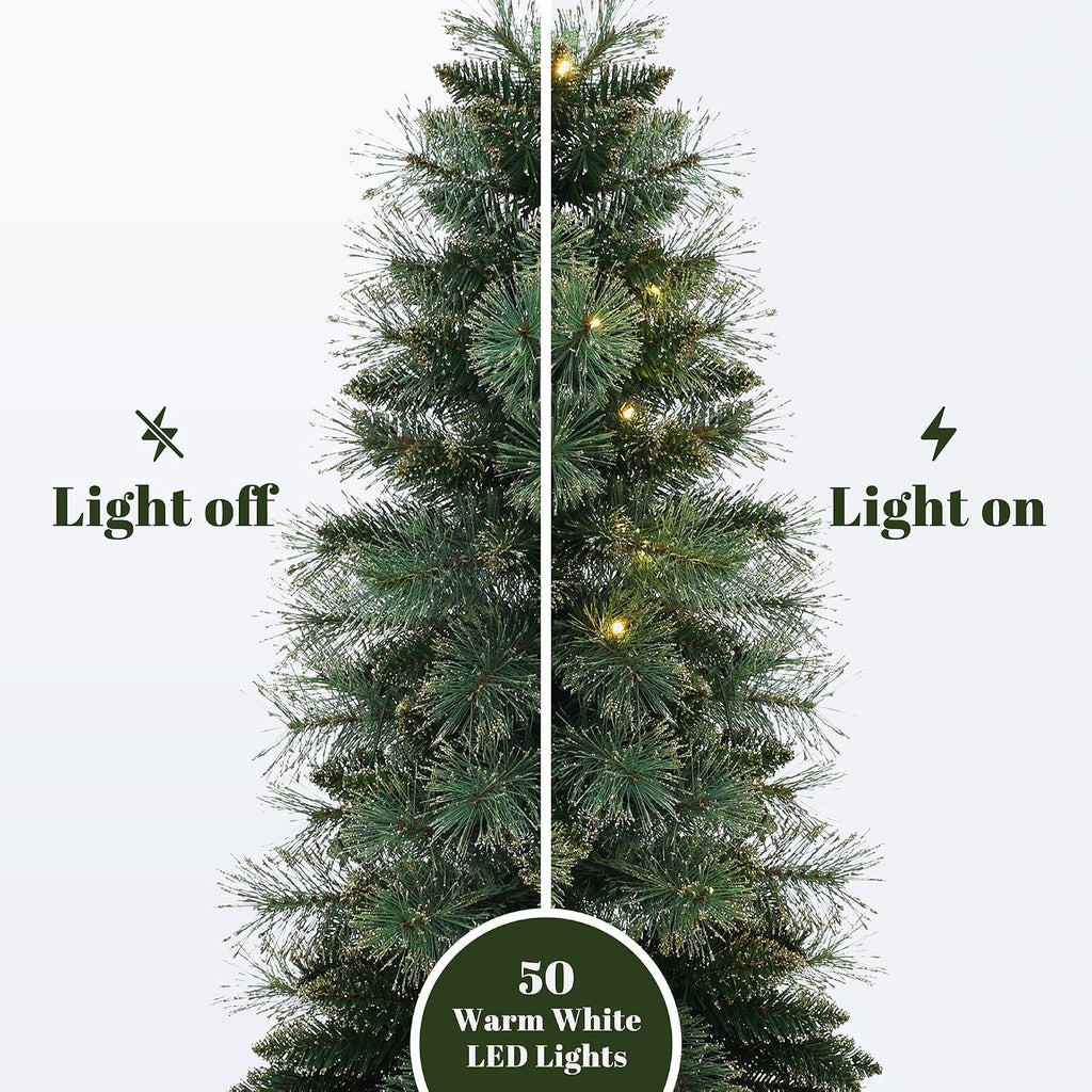 luxenhome 4ft small christmas tree, prelit slim potted showing dimensions