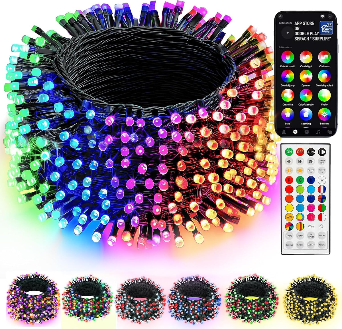 Dazzle Bright Smart Christmas String Lights, 98FT 300 LED RGB Color Changing ...