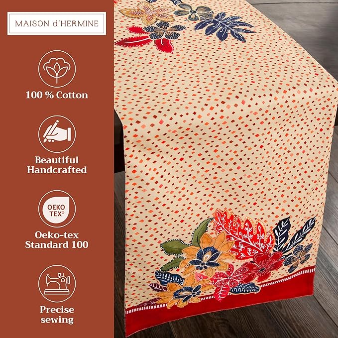 Maison d' Hermine Table Runner 100% Cotton Double Layer Table Runners 72 inches Long for Thanksgiving Christmas Decorations Home Kitchen Dining Party Wedding (Kalahari, 14.5" x 72")