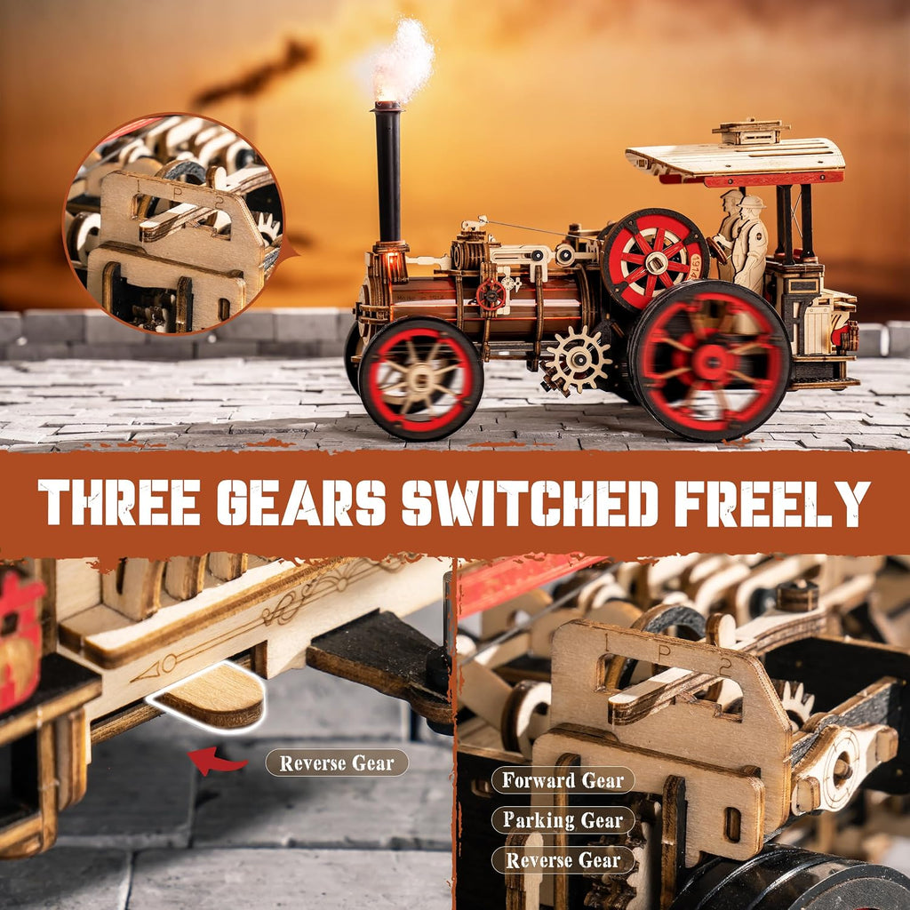 rowood 3d wooden puzzles for adults, steam engine, close-up detail