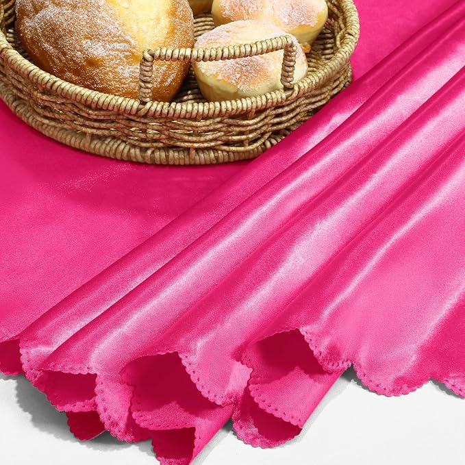 KKJIAF 1 Pack Round Table Cloths 90 Inch, Hot Pink Overlay Round Satin Table Cover, Silky Satin Dining Tablecloths for Wedding Buffet Parties Banquet Decoration