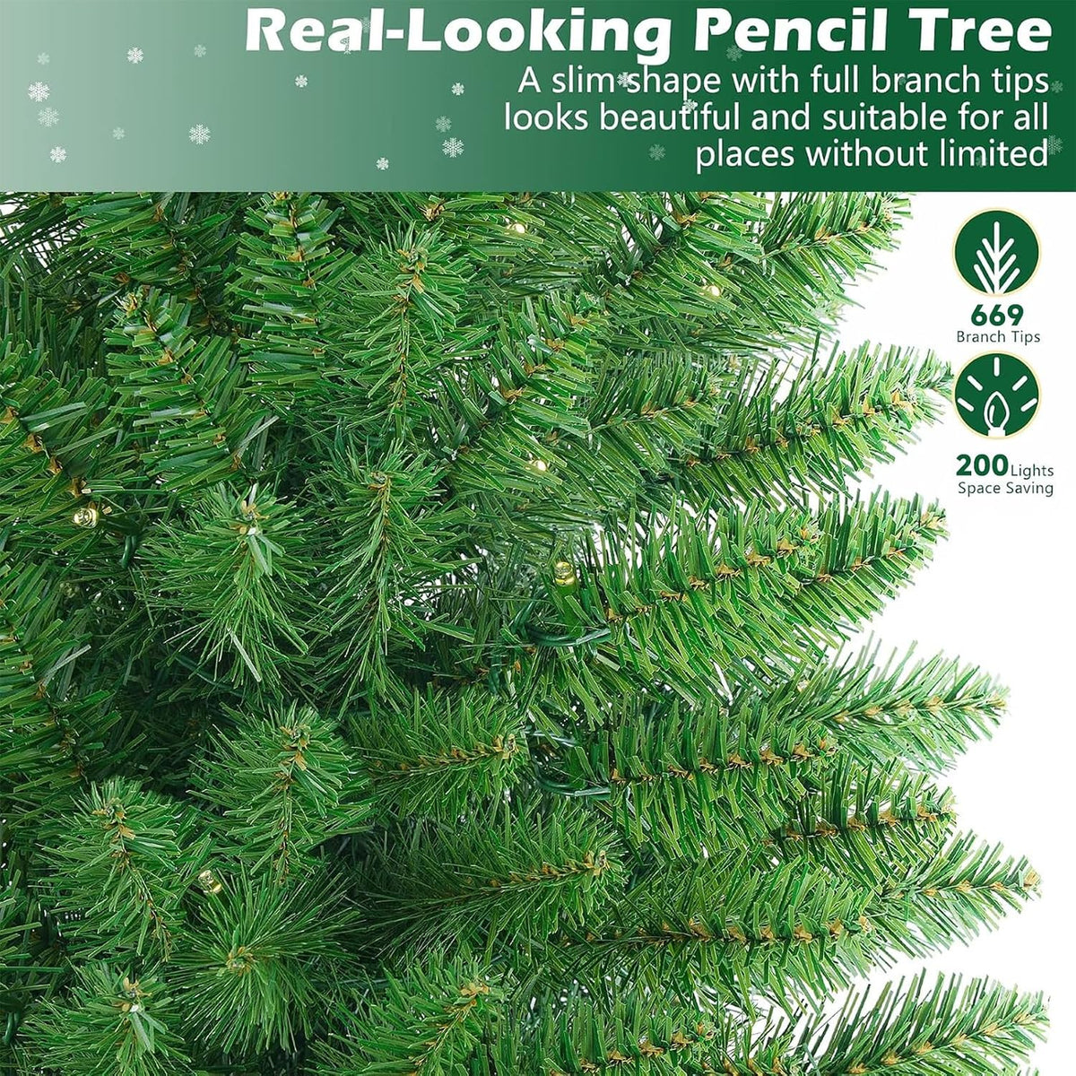 shareconn 6ft prelit pencil hinged christmas tree with, side view