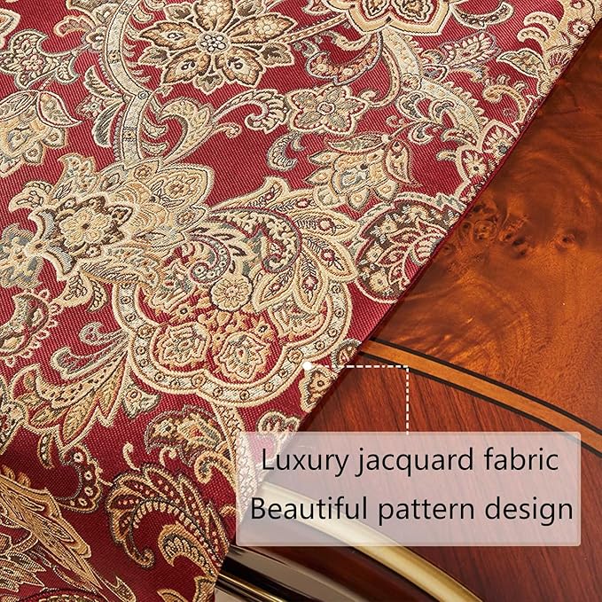 Luxury Vintage Table Runners 108 inches Long Embroidery Jacquard Fabric with Multi-Tassels Table Runners for Dining Room Dresser Wedding Christmas Thanksgiving Party Decorations (Red, 12X108inch)