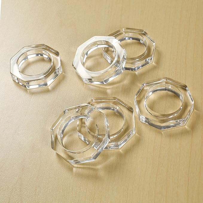 Acrylic Napkin Rings Set of 12 - Octagon Transparent Design for Christmas, Thanksgiving, Holiday Table Decor - Durable Crystal Napkin Holders for Dinner Parties & Everyday Use (Opaque)- CLEENTABLE