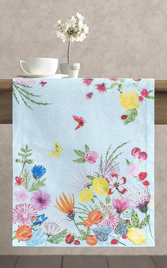 Maison d' Hermine Table Runner 100% Cotton Single Layer Table Runners 108 inches Long Decorative for Home Kitchen Dining Party Wedding Bridal Shower Spring Summer (Jardin D'Ete - Mint, 14.50" x 108")