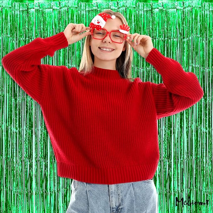 4 Pack Green Fringe Curtain Backdrop, 3.2Ft x 6.6Ft Metallic Tinsel Foil Fringe Streamers Background for Photo Booth Birthday Wedding Baby Shower Carnival Easter Mother’s Day Party Decorations