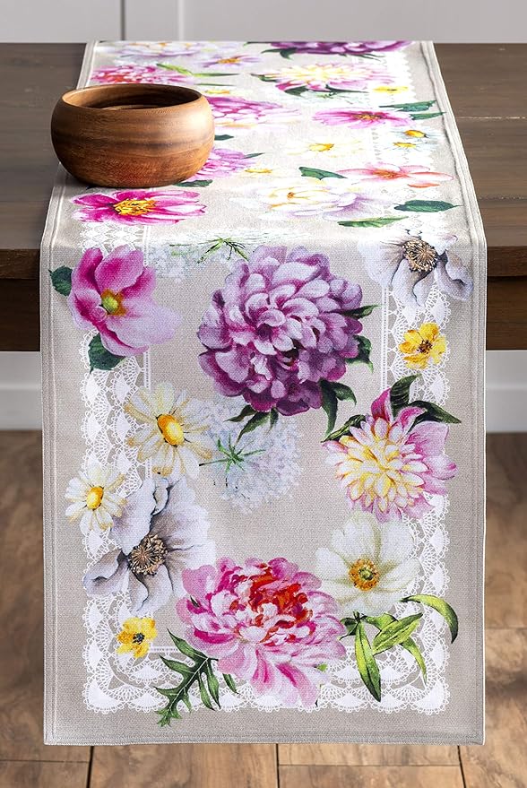 Maison d' Hermine Table Runner 100% Cotton Double Layer Table Runners 72 inches Long Decorative for Home Kitchen Dining Party Baby Shower Wedding Bridal Shower Spring Summer (Pivoine, 14.50" x 72")