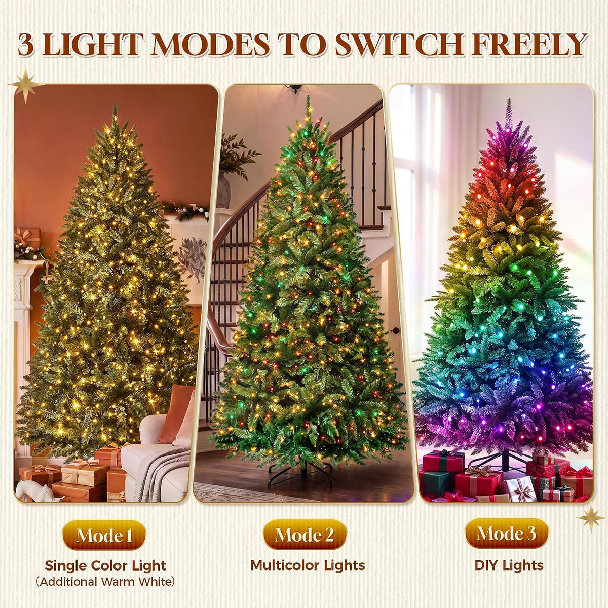 hollo star 6ft prelit christmas tree, multi-color rgbw, front angle view