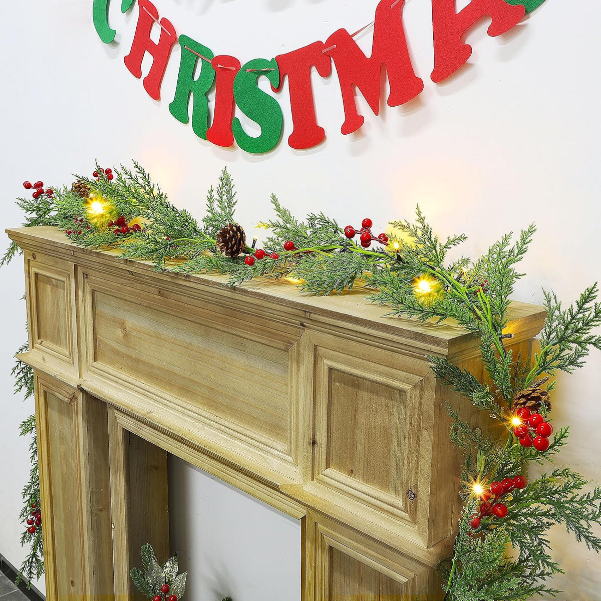 lulu home 9ft pre-lit christmas garland, 30 leds, package contents