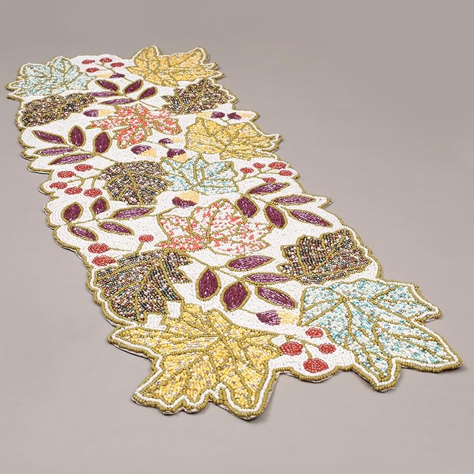 36" Hand Beaded Decorative Farmhouse Glitz Table Runner for Tabletop, Wedding, Thanksgiving, Easter Party Decorations - A Beautiful Complement to Your Dinner Table Décor (Multi) - CLEENTABLE