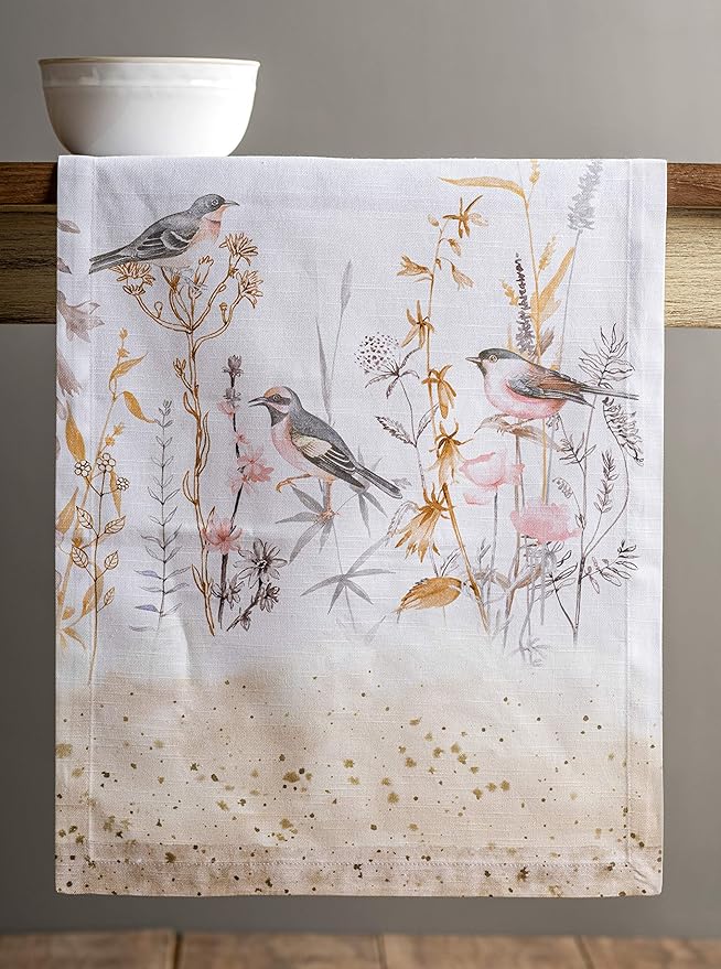 Maison d' Hermine Table runner 100% Cotton Single Layer Table Runners 72 inches long Decorative for Home Kitchen Dining Party Wedding Bridal Shower Spring Summer (Meadow Florals - Beige, 14.50" x 72")