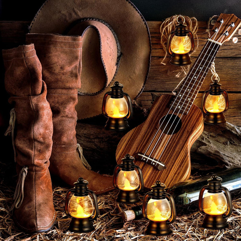 Ferraycle 12 Pcs Mini Lantern Decor 4 Inch Western Lantern Table Centerpiece Small Vintage Camping Hanging Lamp Ornaments Bulk for Cowboy Cowgirl Wedding Halloween Christmas (4 Inch,Black)