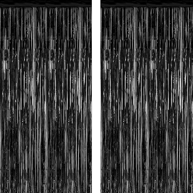 2 Pack 2025 Graduation Party Decorations, 3.28 FT x 7.05 FT Black Backdrop, Metallic Graduation Photo Backdrop Fringe Curtains Tinsel Backdrop Foil Streamer, Grad Party Supplies Photo Booth Props