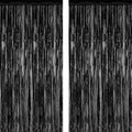 2 Pack 2025 Graduation Party Decorations, 3.28 FT x 7.05 FT Black Backdrop, Metallic Graduation Photo Backdrop Fringe Curtains Tinsel Backdrop Foil Streamer, Grad Party Supplies Photo Booth Props