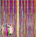 2 Pack 3.3x8.2 Feet Rainbow Foil Fringe Backdrop Curtains, Tinsel Streamers Birthday Party Decorations, Fringe Backdrop for Graduation, Baby Shower, Gender Reveal, Disco Party