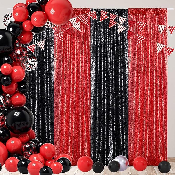 Red Sequin Backdrop Curtains,2ft x 8ft Sequin Photography Backdrop Curtain 2 Panels for Party Decoration, Red