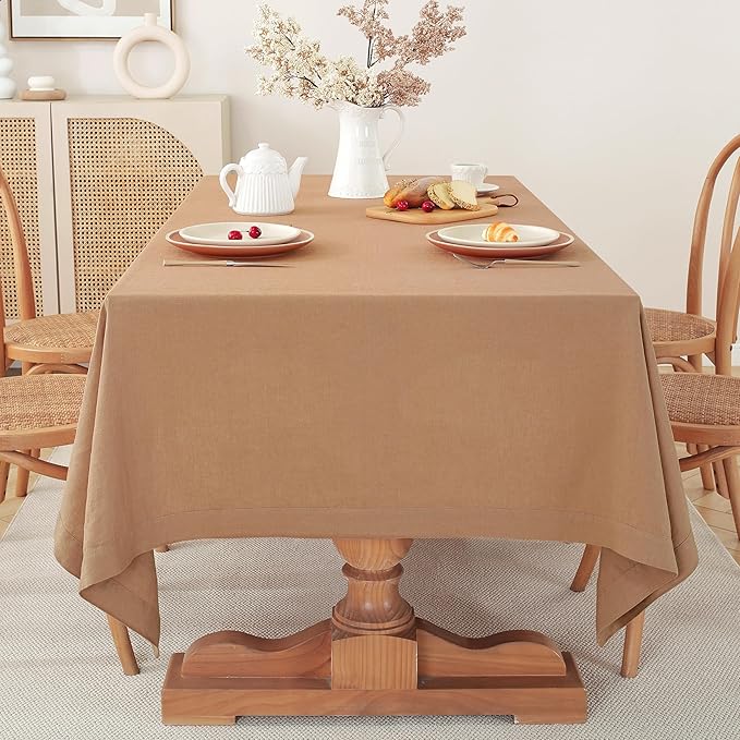 100% Pure French Linen Tablecloths 55x55inch Durable Stonewashed Square Table Clothes for Dining Kitchen and Parties (SQ-Beige, Square - 55 x 55 Inch)