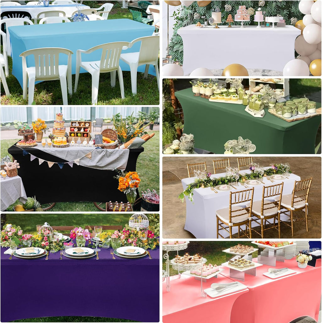 Obstal 6ft Stretch Black Spandex Table Cloth for Standard Folding Tables - 2 Pack Universal Rectangular Fitted Tablecloth Protector for Wedding, Trade Show, Vendor Stand