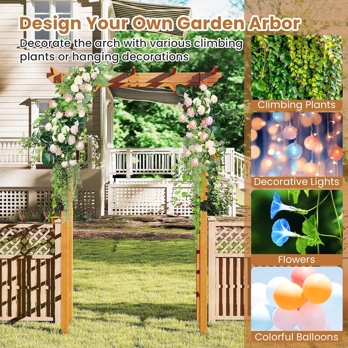 Giantex 7FT Wooden Garden Arbor Trellis, Wood Wedding Arch for Ceremony