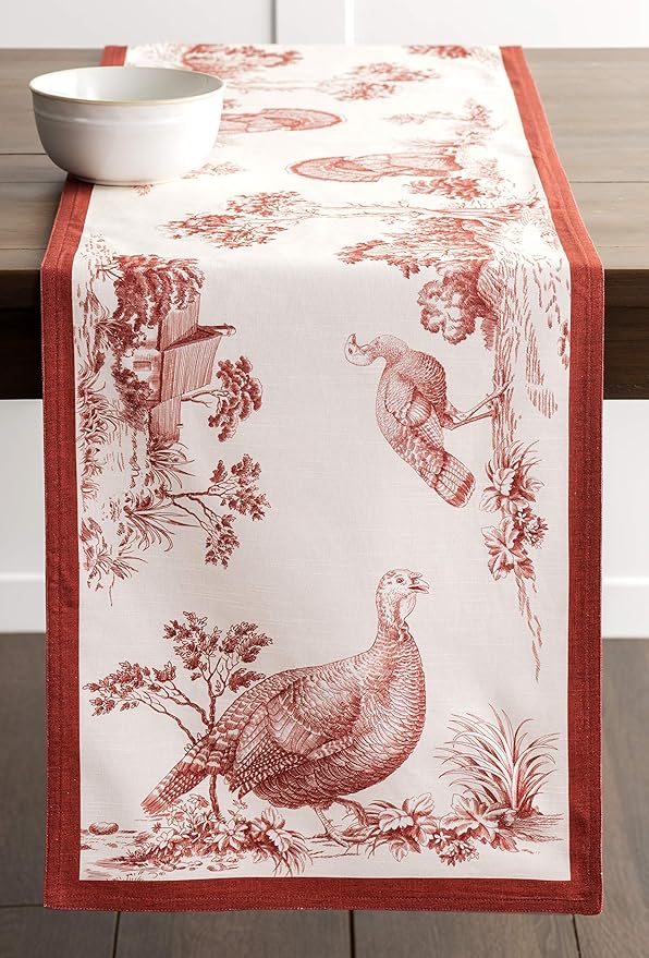 Maison d' Hermine Table Runner 100% Cotton Double Layer Table Runners 72 inches Long for Thanksgiving Christmas Decorations Home Kitchen Dining Party Wedding (Holy Jouy - Red, 14.5" x 72")
