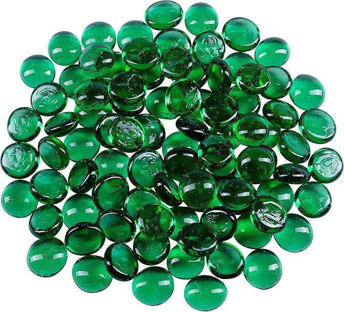 Galashield Flat Glass Marbles for Vases Green Glass Gems Beads Pebbles Vase Filler (1 LB, Approx. 105 PCS)