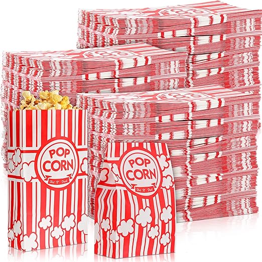 1200 Pcs Paper Popcorn Bags Bulk 2 oz Large Flat Bottom Boxes Red and White Disposable Container Sleeve Movie Night Popcorn Bucket for Retro Movie Themed Party Carnival Supplies (Red and White)