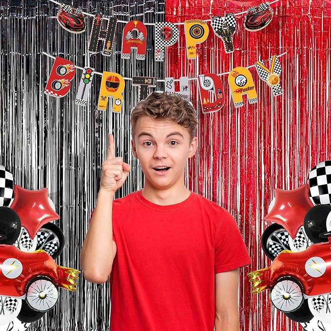 Foil Fringe Curtain Party Decorations - Black Red Metallic Tinsel Backdrop Party Steamers Curtains for Birthdays Halloweens Christmas Theme Prom Holidays Parties Decorations
