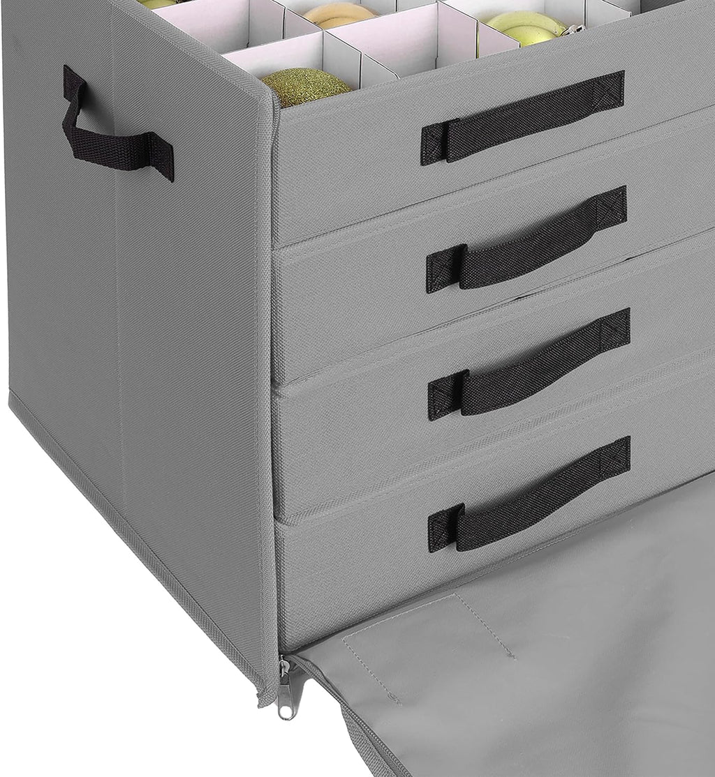 Relaxdays Christmas Bauble Storage Box, 64 Baubles, H x W x D: 40 x 36.5 x 36.5 cm, Polyester, Cardboard, Ball Box, Grey