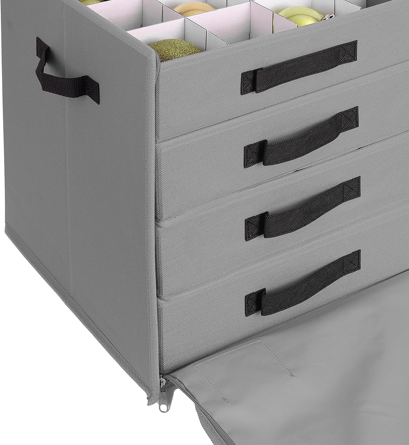 Relaxdays Christmas Bauble Storage Box, 64 Baubles, H x W x D: 40 x 36.5 x 36.5 cm, Polyester, Cardboard, Ball Box, Grey