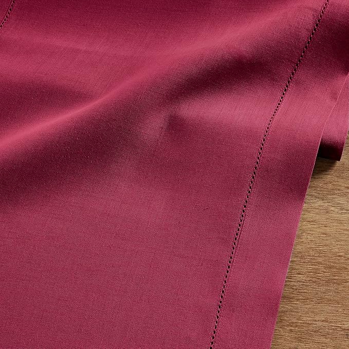Solino Home Linen Table Runner 48 Inches - 100% Pure Linen Beet Hemstitch Table Runner 14 x 48 Inch Ideal for Dresser and Coffee Tables - Fall, Autumn, Thanksgiving, Holiday - Classic Hemstitch