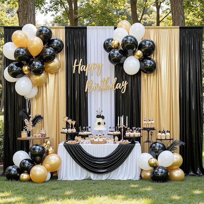 gogoparti 20x10FT Black Sequin Backdrop Curtain - 4 Panels of 5x10FT Wrinkle-Free Glitter Drapes for Photography, Birthdays, Weddings & Graduations