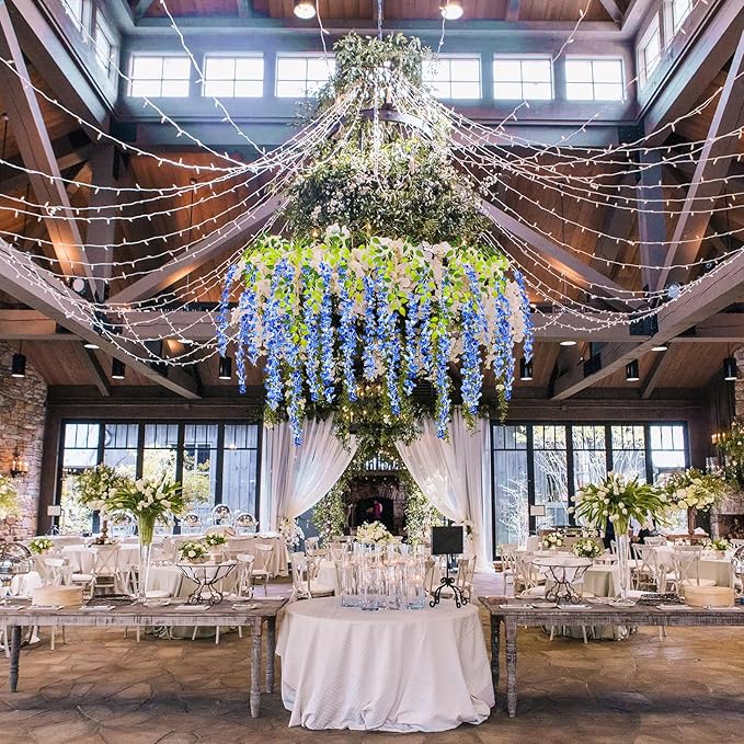 12 Pack Royal Blue Wisteria Hanging Flowers Garland, 3.77 Feet Artificial Flower Vines, Fake Wisteria, Artificial Vines Hanging Garland for Backdrop Outdoor Yard Garden Decor