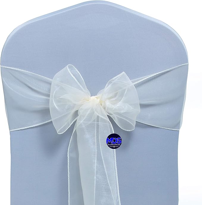 MDS Pack of 300 PCS Organza Chair Sashes Wider Dining Chair Bows Ribbon Tie Back for Wedding Party Birthday Bridal Shower Reception Event Banquet Home Chair Cover Decoration - Ivory
