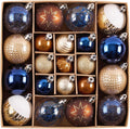 DecorbyHannah Christmas Ornaments Set, 21ct Blue Copper Gold Ornaments for Christmas Tree Decorations, Celestial Shatterproof Plastic Decorative Hanging Ball Bulk for Xmas Holiday Indoor Party Decor